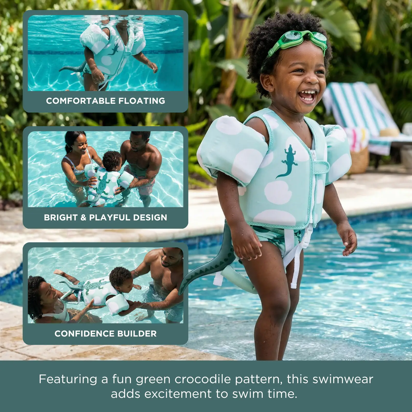 Floating Jackets with Sleeves for Pool or Beach | 1-3 Years | Crocodile from PriceLows™