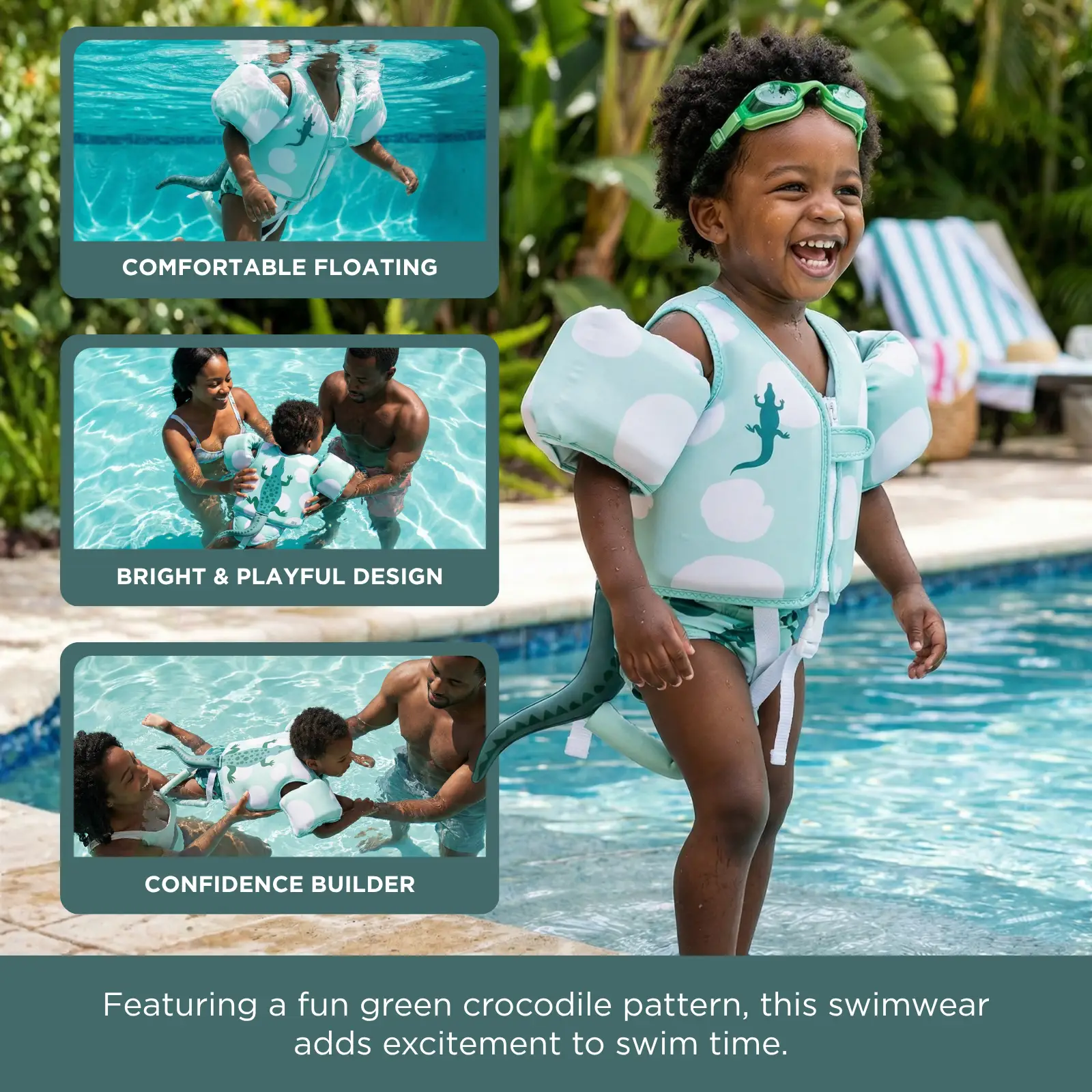 Floating Jackets with Sleeves for Pool or Beach | 1-3 Years | Crocodile from PriceLows™
