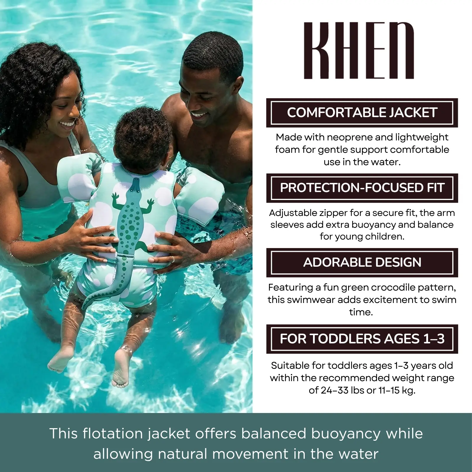 Floating Jackets with Sleeves for Pool or Beach | 1-3 Years | Crocodile from PriceLows™