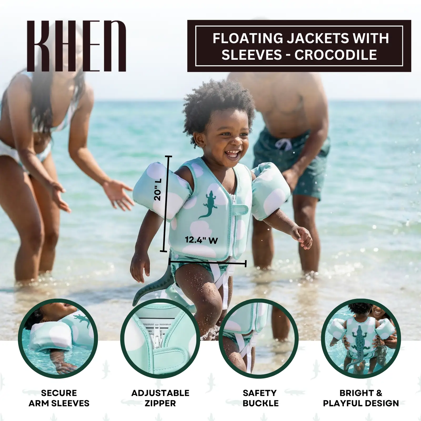 Floating Jackets with Sleeves for Pool or Beach | 1-3 Years | Crocodile from PriceLows™