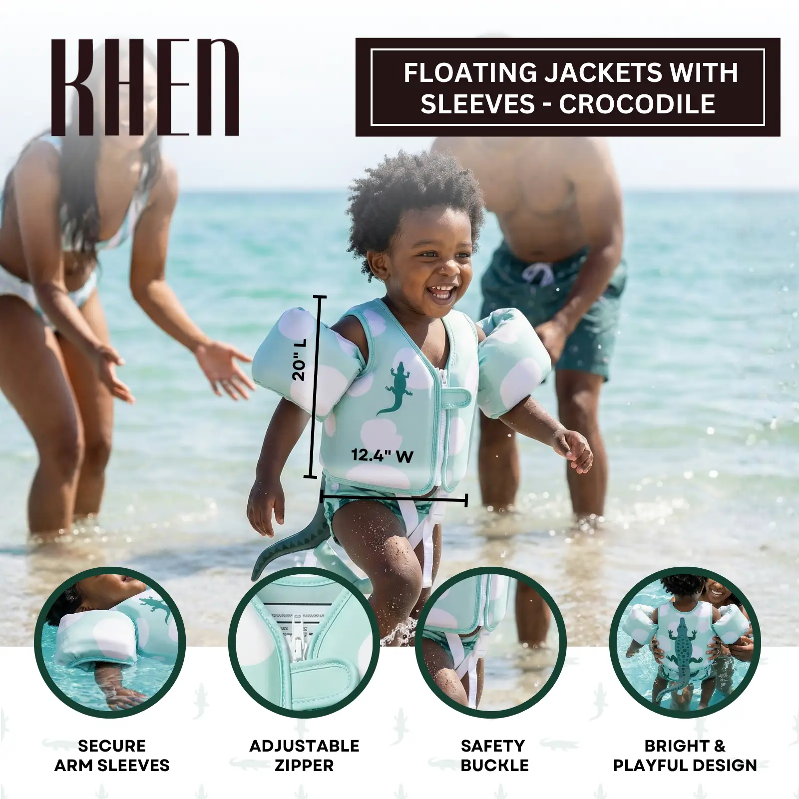 Floating Jackets with Sleeves for Pool or Beach | 1-3 Years | Crocodile from PriceLows™