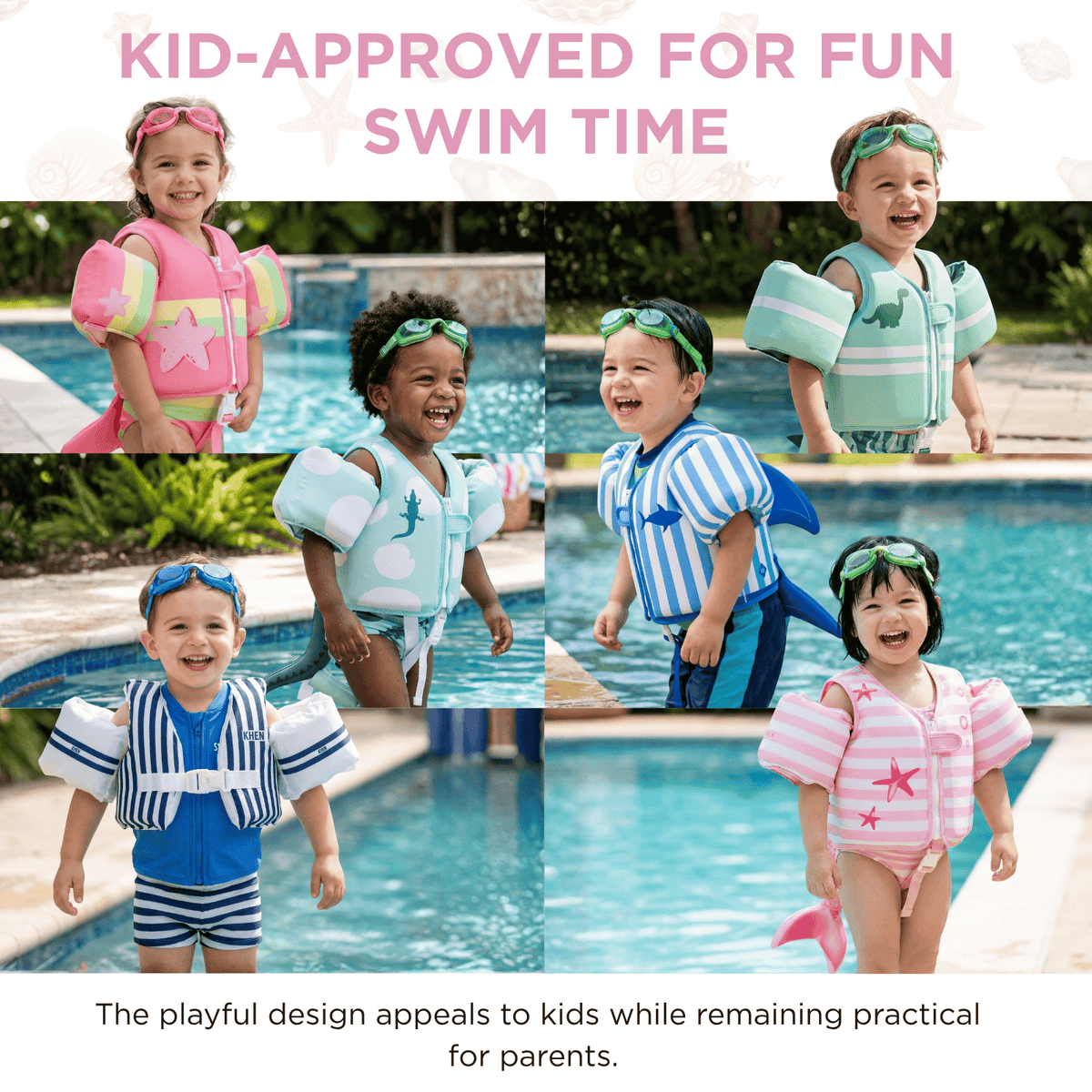 Floating Jackets with Sleeves for Pool or Beach 1-3 Years Pink Mermaid | Swim Vest | Home Decor | Gift Ready