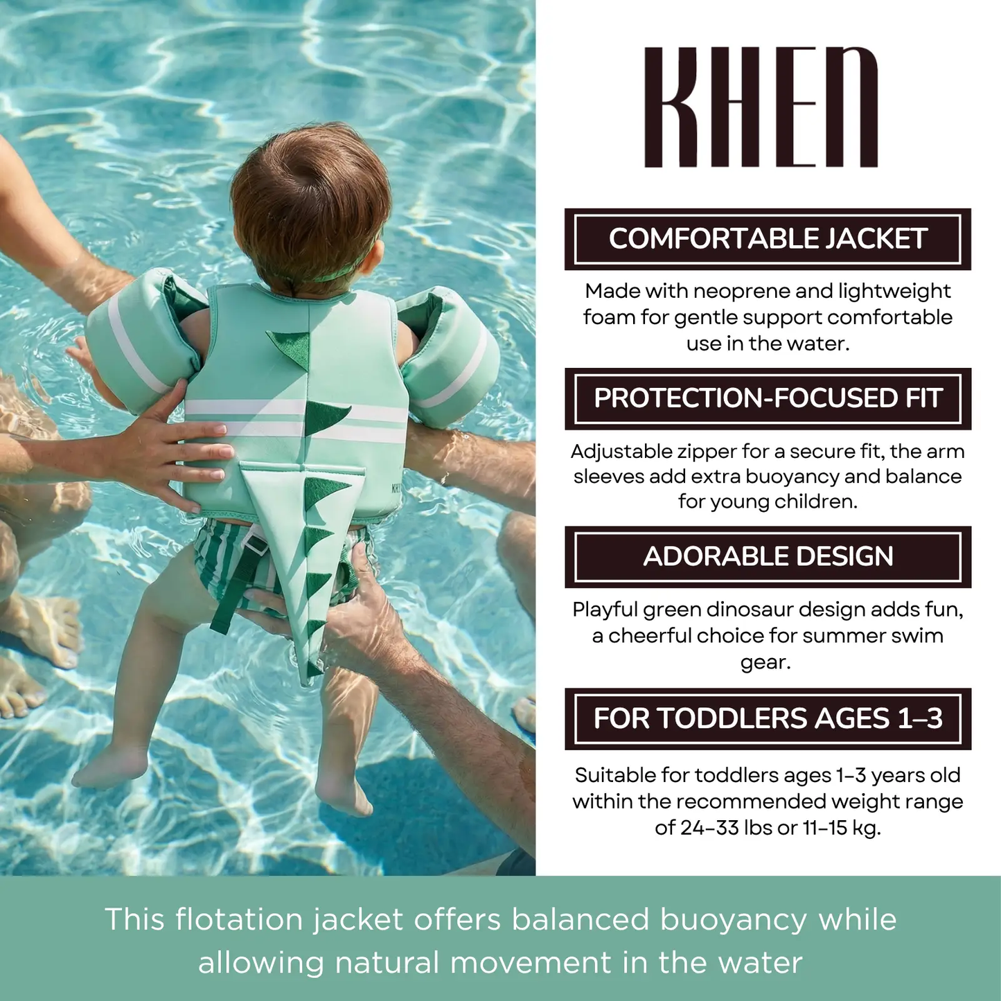 Floating Jackets with Sleeves for pool or Beach | 1-3 Years | Dinosaur from PriceLows™