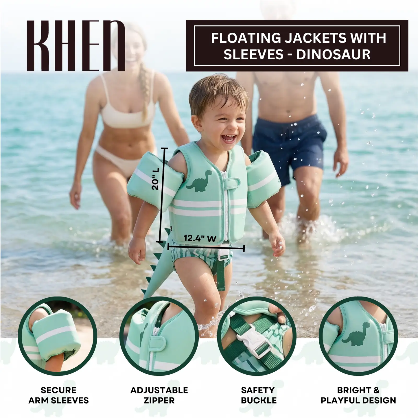 Floating Jackets with Sleeves for pool or Beach | 1-3 Years | Dinosaur from PriceLows™