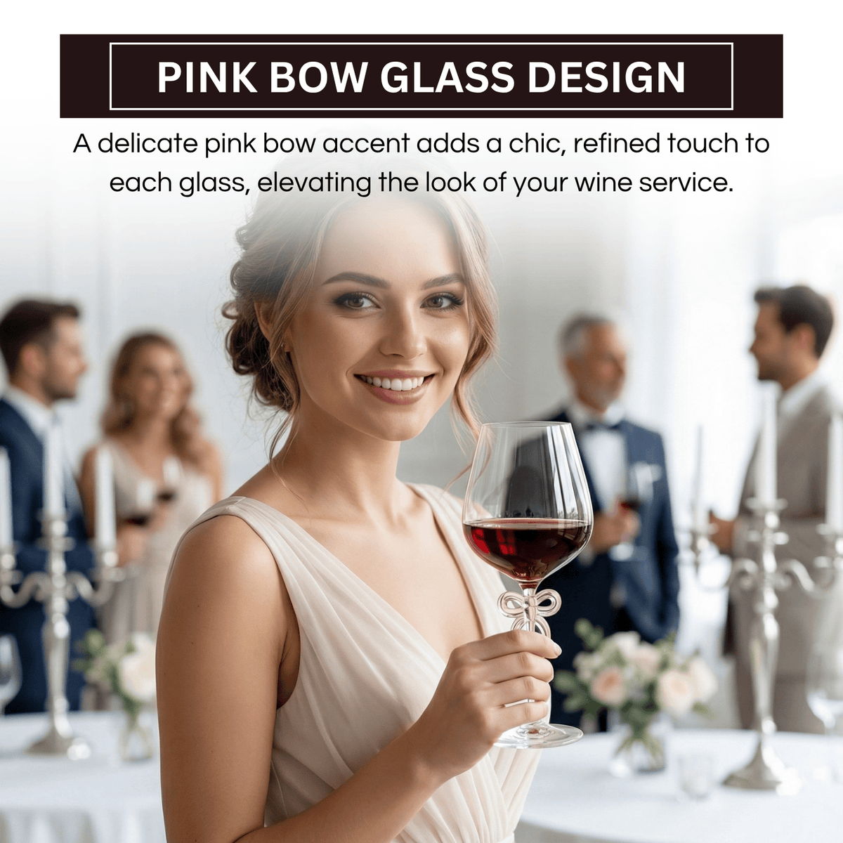 Large Clear Wine Glass with Pink Bow on Stem, One Piece | 20.3 oz | Glass | Entertaining