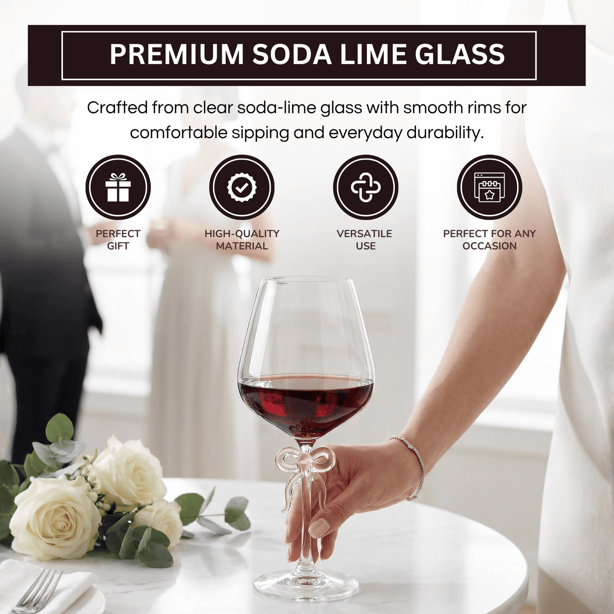 Large Clear Wine Glass with Pink Bow on Stem, One Piece | 20.3 oz | Glass | Entertaining
