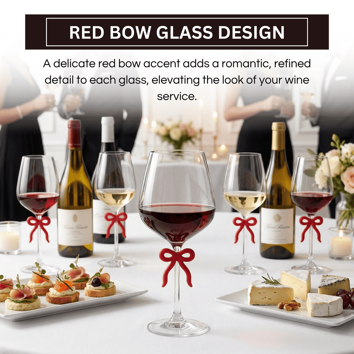 Large Clear Wine Glass with Red Bow on Stem, One Piece | 20.3 oz | Glass | Entertaining
