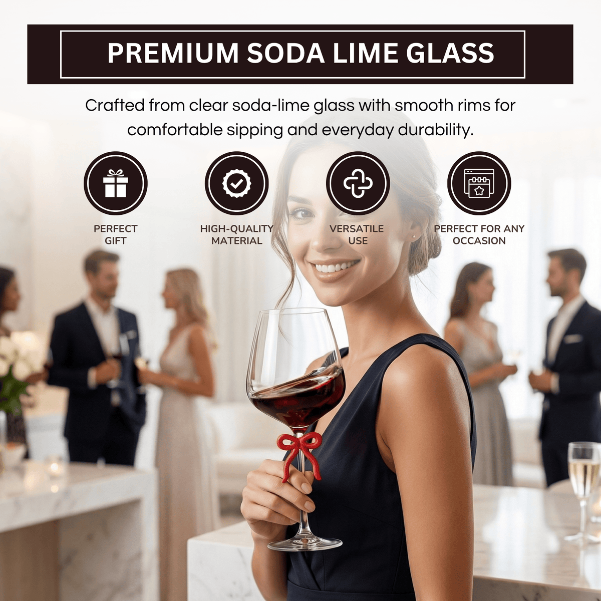 Large Clear Wine Glass with Red Bow on Stem, One Piece | 20.3 oz | Glass | Entertaining