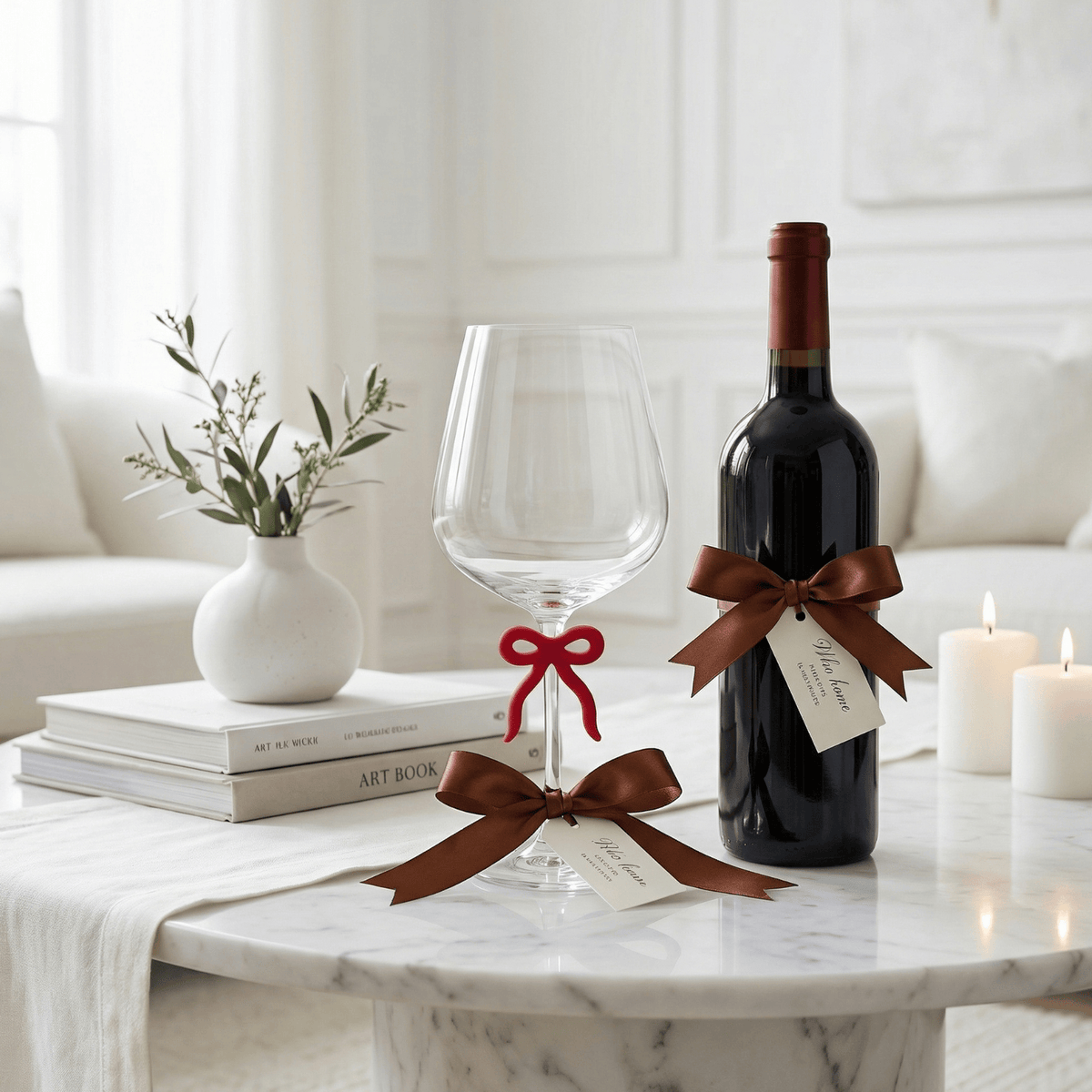 Large Clear Wine Glass with Red Bow on Stem, One Piece | 20.3 oz | Glass | Entertaining