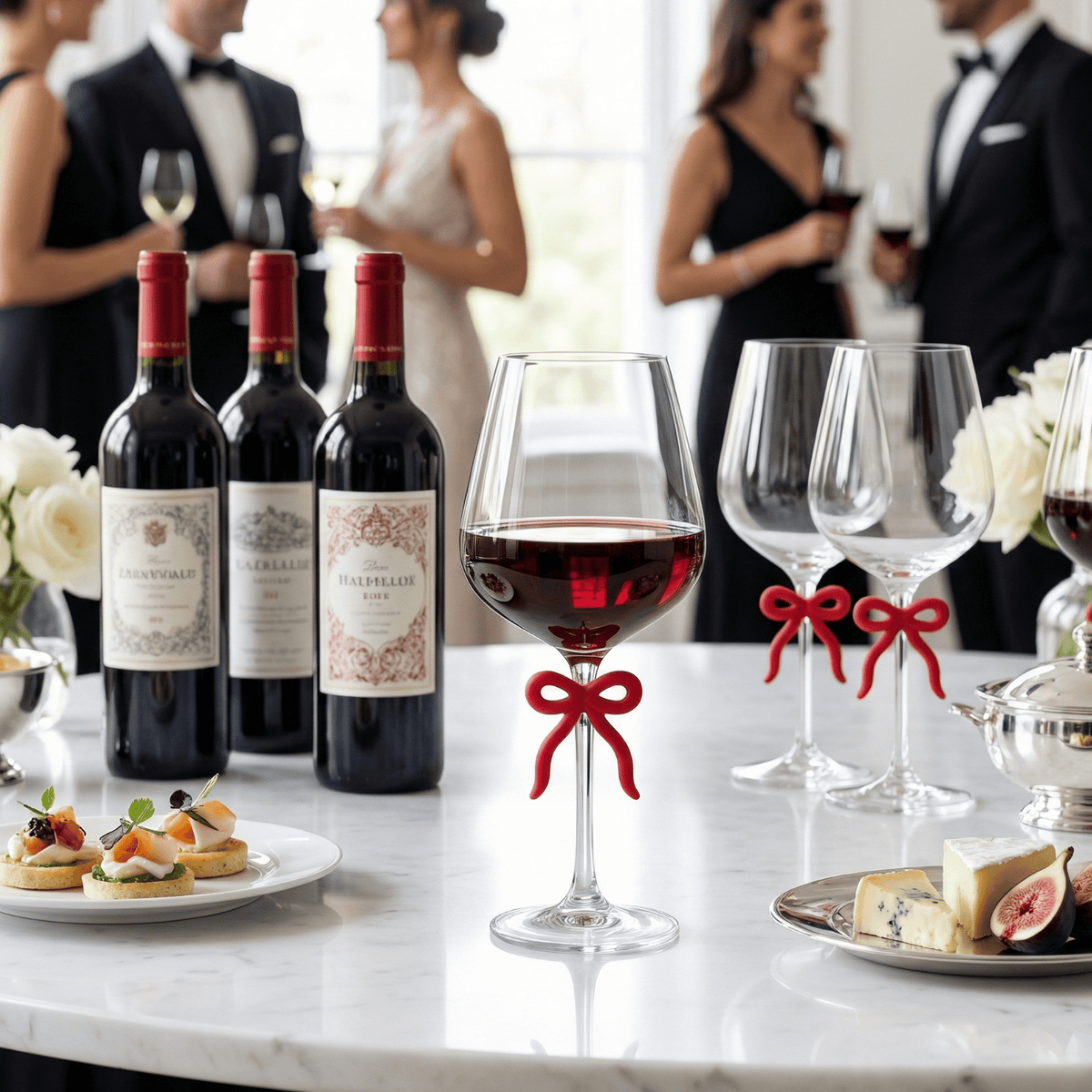 Large Clear Wine Glass with Red Bow on Stem, One Piece | 20.3 oz | Glass | Entertaining