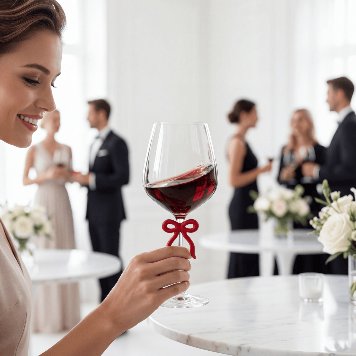 Large Clear Wine Glass with Red Bow on Stem, One Piece | 20.3 oz | Glass | Entertaining