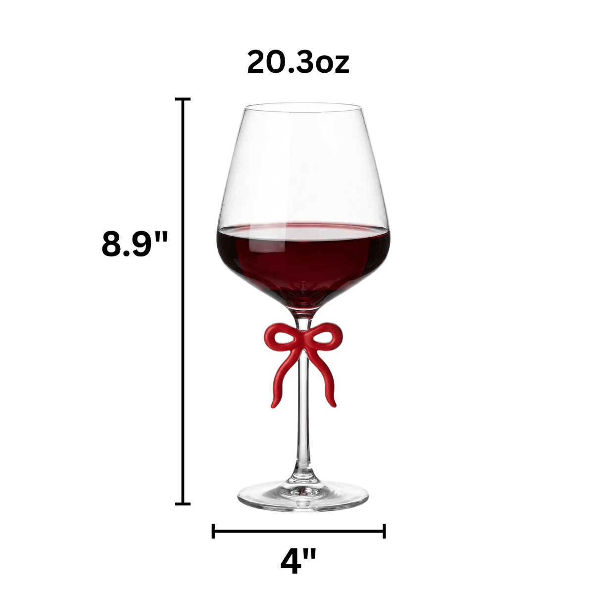 Large Clear Wine Glass with Red Bow on Stem, One Piece | 20.3 oz | Glass | Entertaining