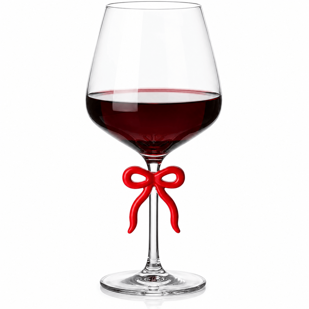 Large Clear Wine Glass with Red Bow on Stem, One Piece | 20.3 oz | Glass | Entertaining