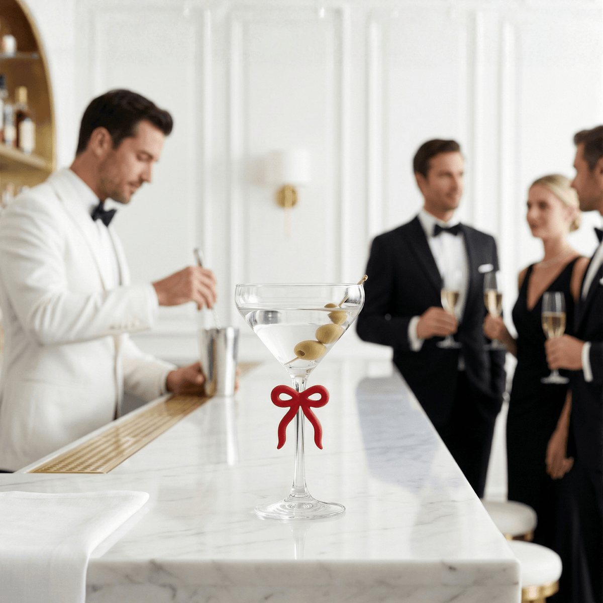 Single Clear Martini Glass with Red Bow on Stem, One Piece | 10.8 oz | Glass | Cocktail Glass