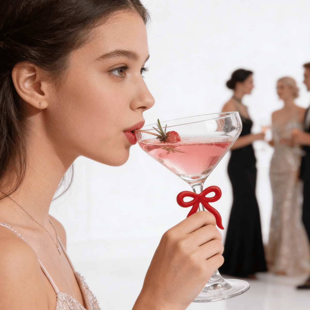 Single Clear Martini Glass with Red Bow on Stem, One Piece | 10.8 oz | Glass | Cocktail Glass