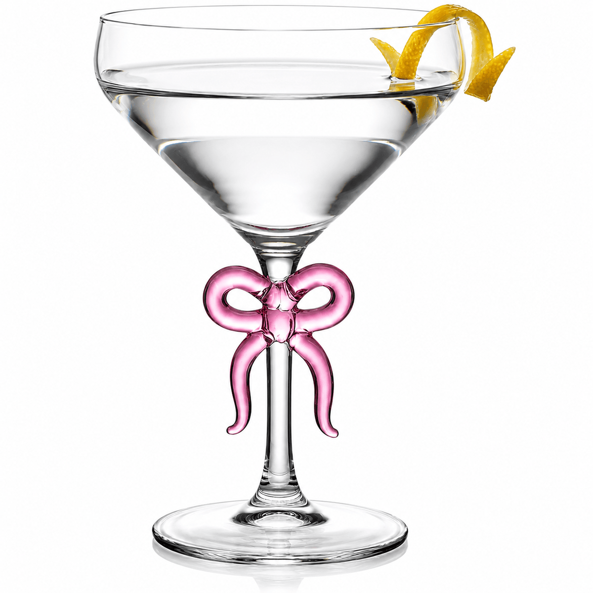 Single Clear Martini Glass with Pink Bow on Stem, One Piece | 10.8 oz | Glass | Cocktail Glass
