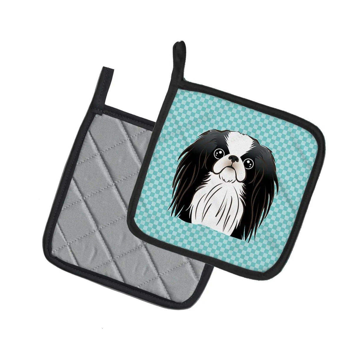 Pot Holder Set of 2 | Heat Resistant Quilted Hot Pads | 7.5 x 7.5 Inch | Checkerboard Blue Japanese Chin