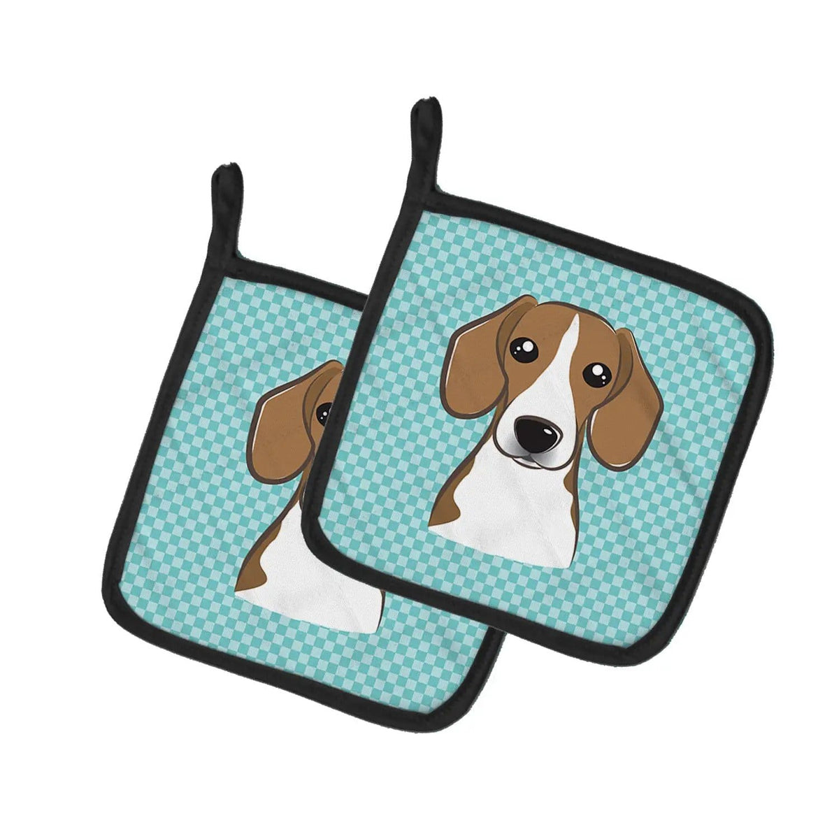 Pot Holder Set of 2 | Heat Resistant Quilted Hot Pads | 7.5 x 7.5 Inch | Checkerboard Blue Beagle