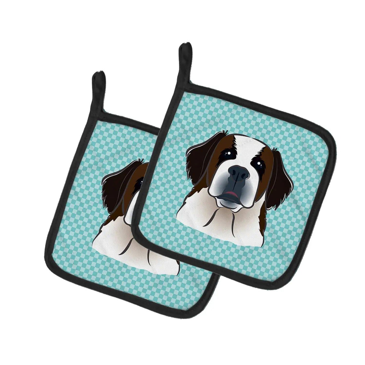Pot Holder Set of 2 | Heat Resistant Quilted Hot Pads | 7.5 x 7.5 Inch | Checkerboard Blue Saint Bernard