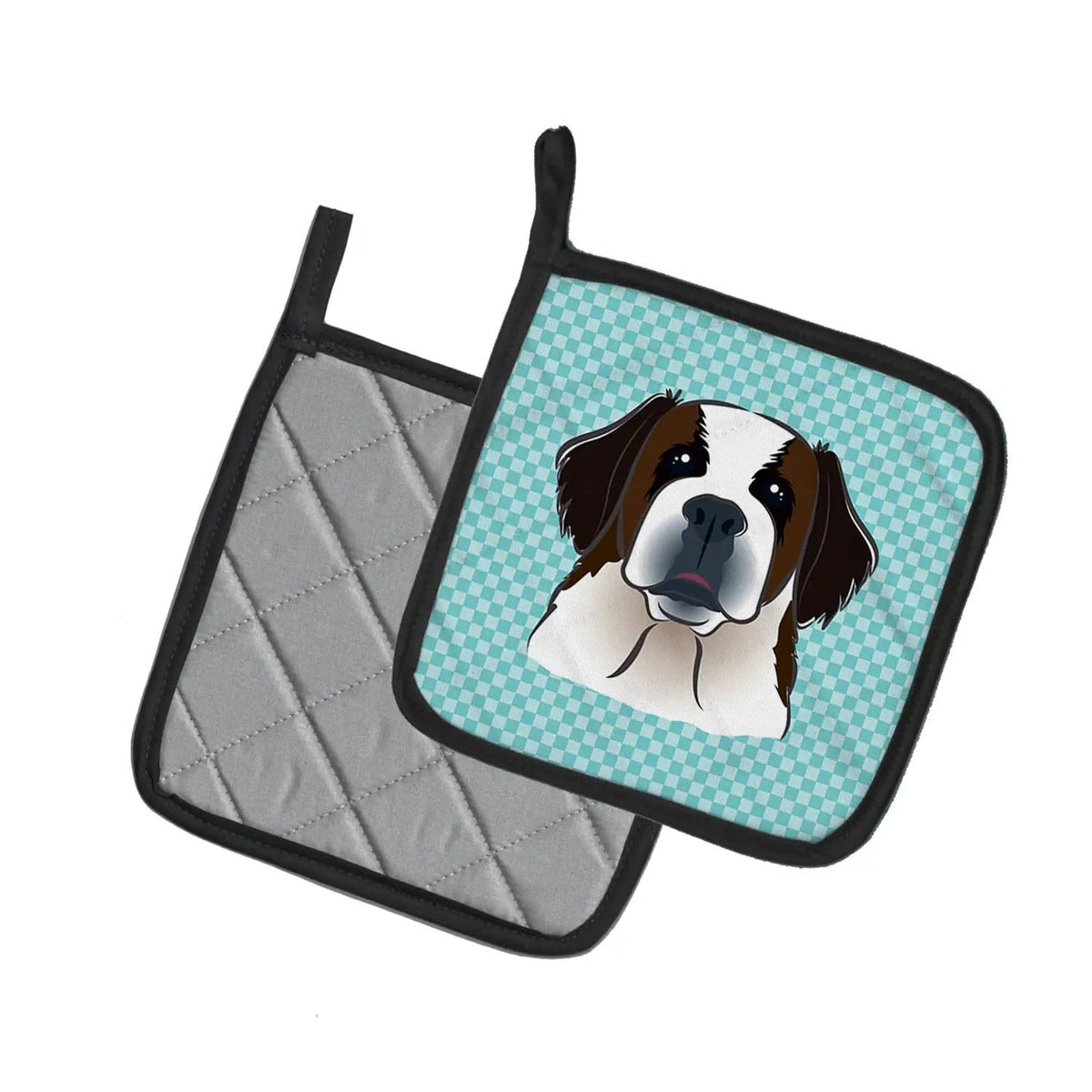 Pot Holder Set of 2 | Heat Resistant Quilted Hot Pads | 7.5 x 7.5 Inch | Checkerboard Blue Saint Bernard