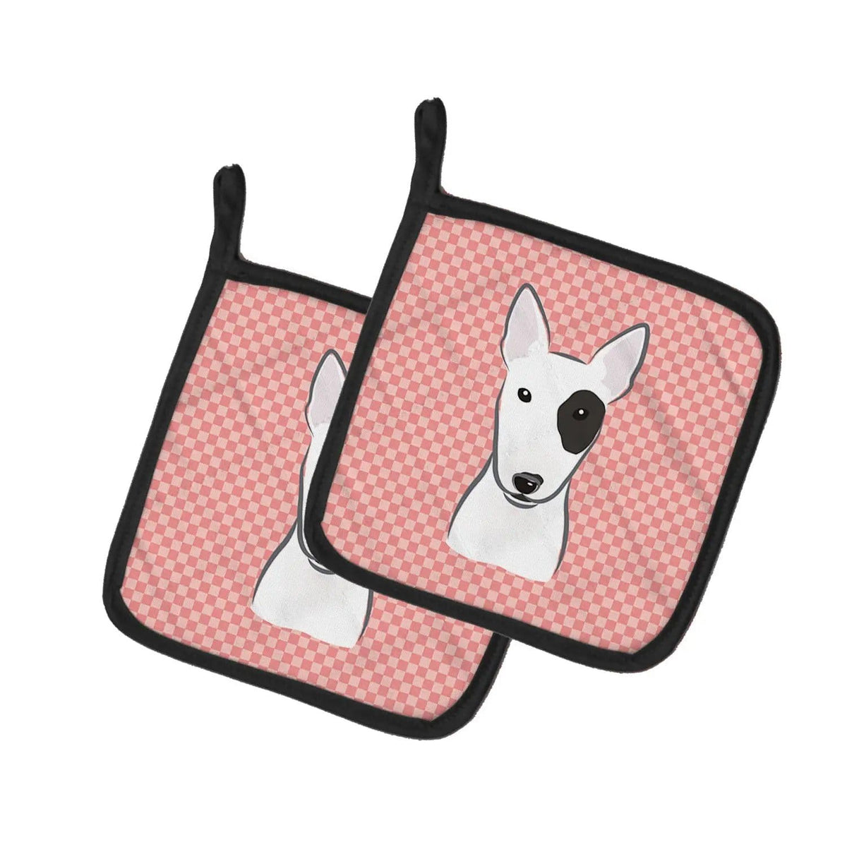 Pot Holder Set of 2 | Heat Resistant Quilted Hot Pads | 7.5 x 7.5 Inch | Checkerboard Pink Bull Terrier