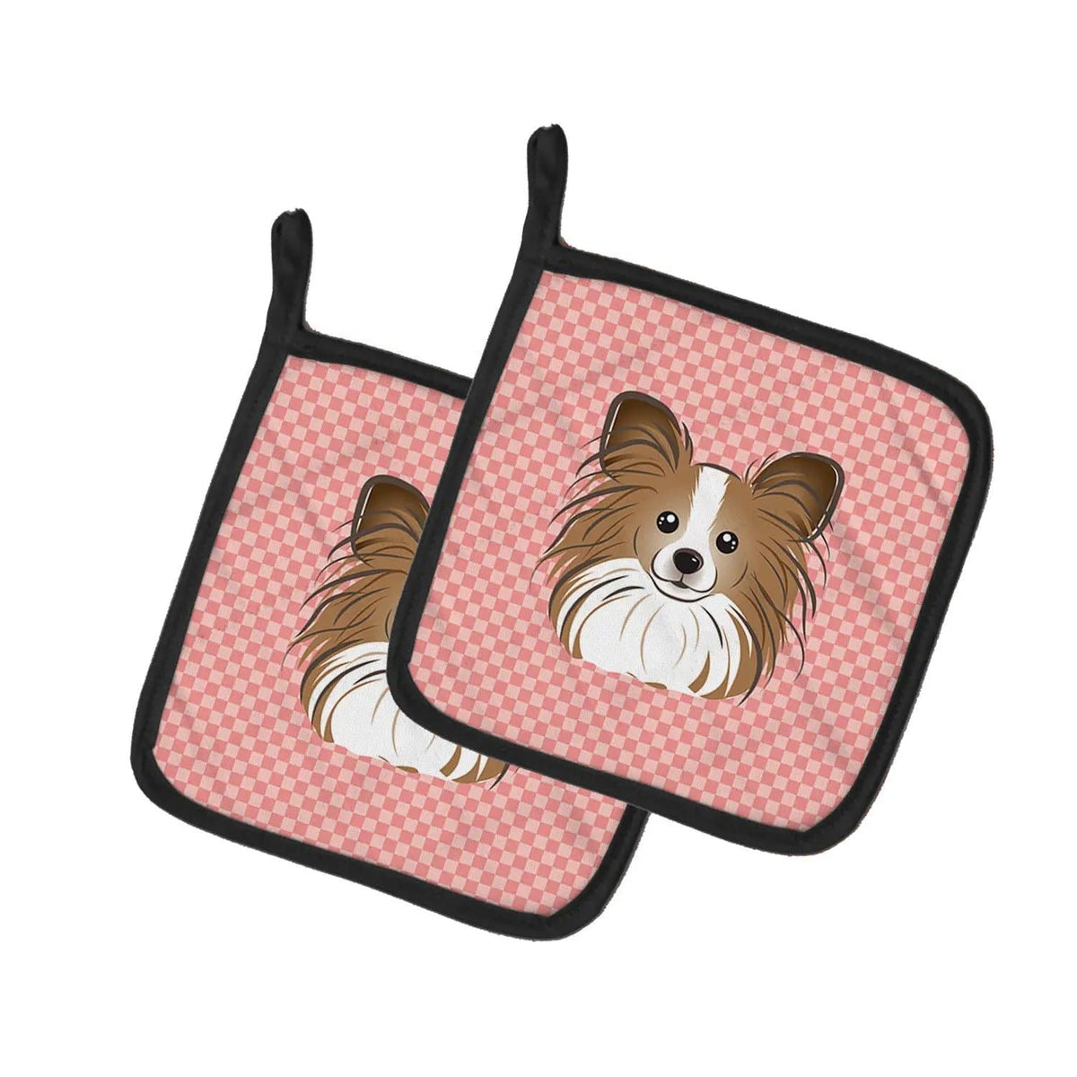 Pot Holder Set of 2 | Heat Resistant Quilted Hot Pads | 7.5 x 7.5 Inch | Checkerboard Pink Papillon