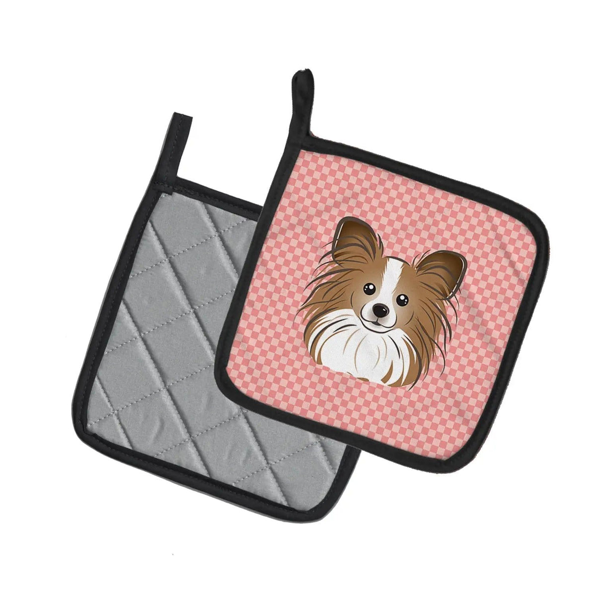 Pot Holder Set of 2 | Heat Resistant Quilted Hot Pads | 7.5 x 7.5 Inch | Checkerboard Pink Papillon