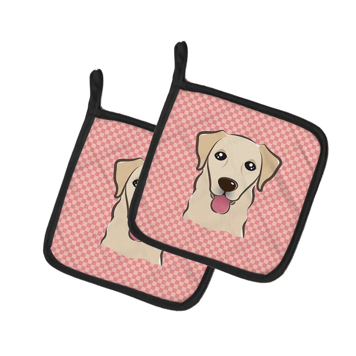 Pot Holder Set of 2 | Heat Resistant Quilted Hot Pads | 7.5 x 7.5 Inch | Checkerboard Pink Golden Retriever (Style 2)