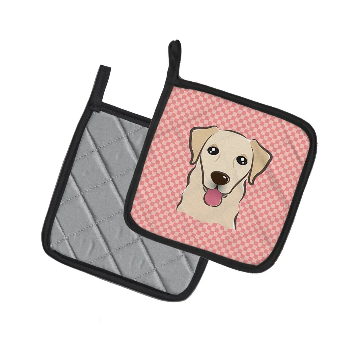 Pot Holder Set of 2 | Heat Resistant Quilted Hot Pads | 7.5 x 7.5 Inch | Checkerboard Pink Golden Retriever (Style 2)