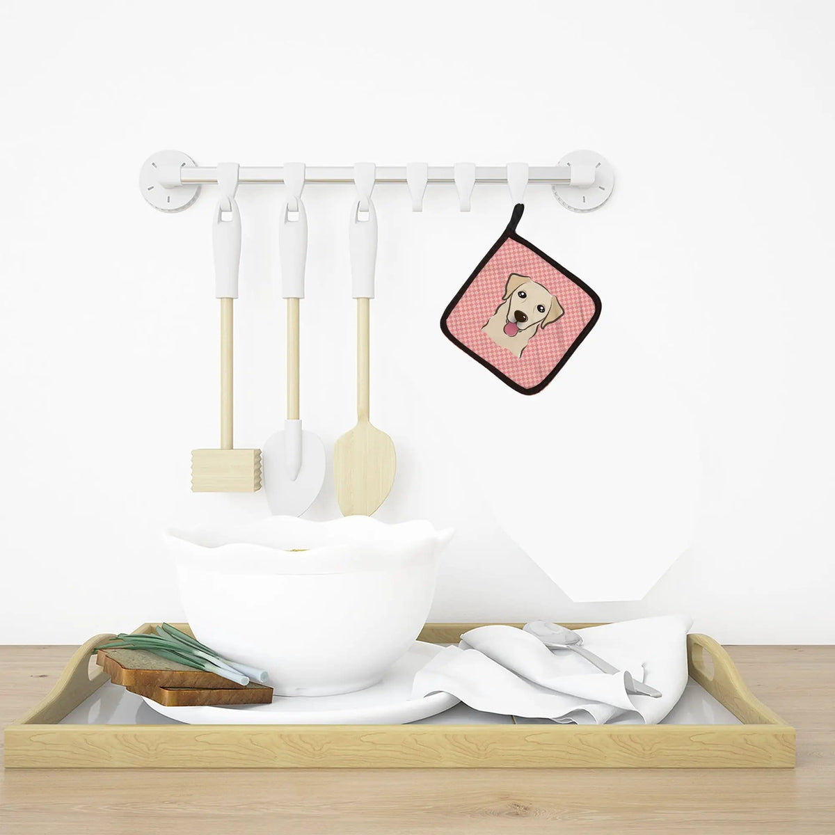 Pot Holder Set of 2 | Heat Resistant Quilted Hot Pads | 7.5 x 7.5 Inch | Checkerboard Pink Golden Retriever (Style 2)