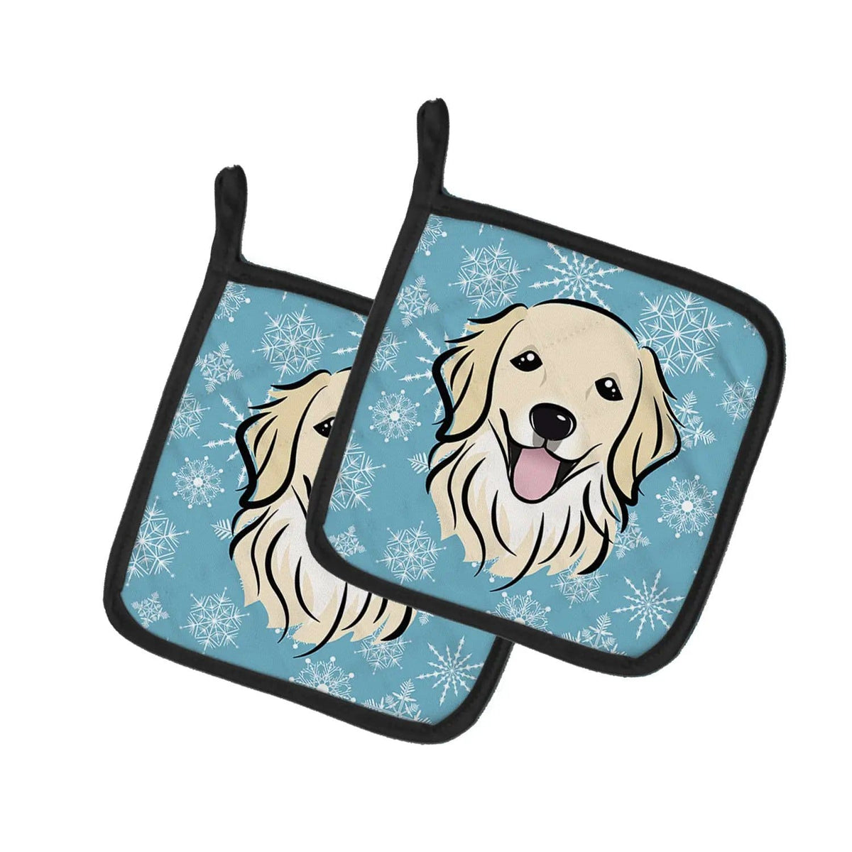 Pot Holder Set of 2 | Heat Resistant Quilted Hot Pads | 7.5 x 7.5 Inch | Snowflake Golden Retriever (Style 2)