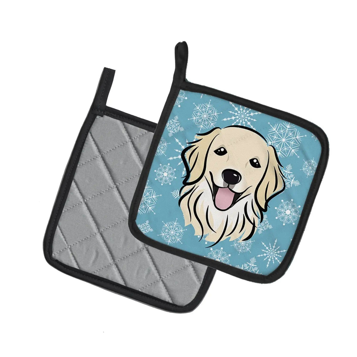 Pot Holder Set of 2 | Heat Resistant Quilted Hot Pads | 7.5 x 7.5 Inch | Snowflake Golden Retriever (Style 2)