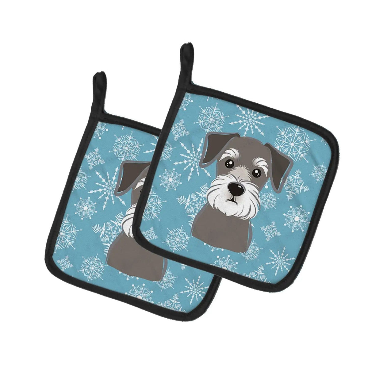 Pot Holder Set of 2 | Heat Resistant Quilted Hot Pads | 7.5 x 7.5 Inch | Snowflake Schnauzer