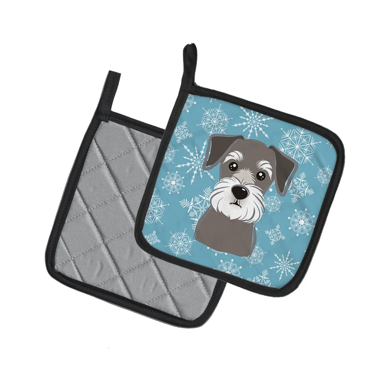 Pot Holder Set of 2 | Heat Resistant Quilted Hot Pads | 7.5 x 7.5 Inch | Snowflake Schnauzer
