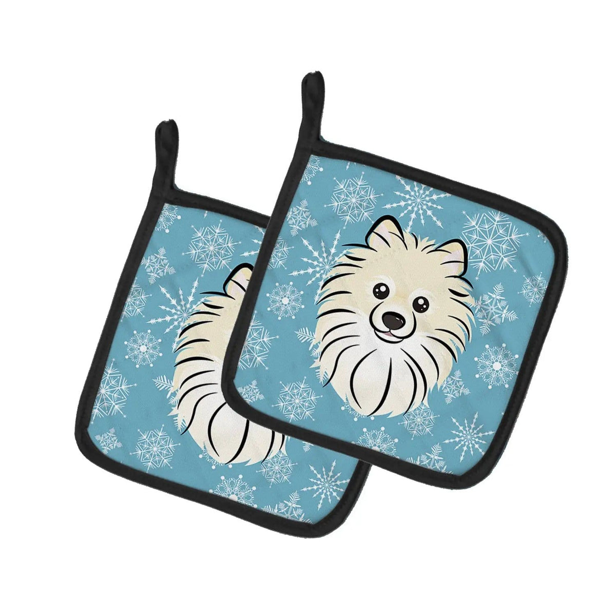 Pot Holder Set of 2 | Heat Resistant Quilted Hot Pads | 7.5 x 7.5 Inch | Snowflake Pomeranian