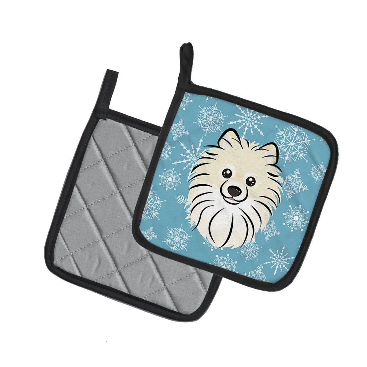 Pot Holder Set of 2 | Heat Resistant Quilted Hot Pads | 7.5 x 7.5 Inch | Snowflake Pomeranian