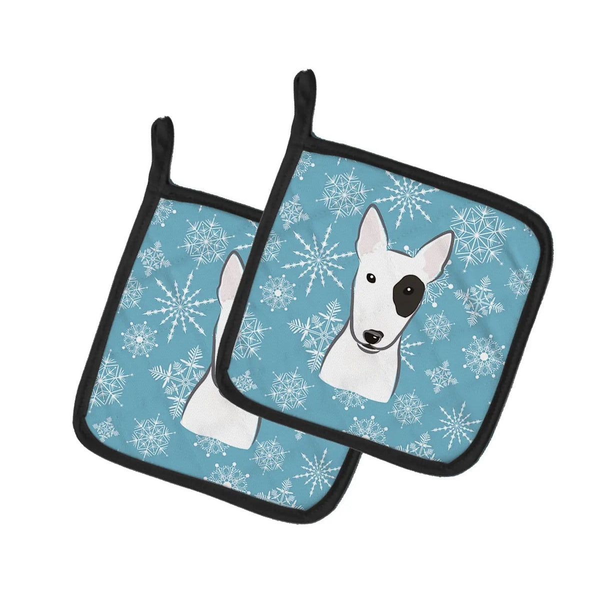 Pot Holder Set of 2 | Heat Resistant Quilted Hot Pads | 7.5 x 7.5 Inch | Snowflake Bull Terrier