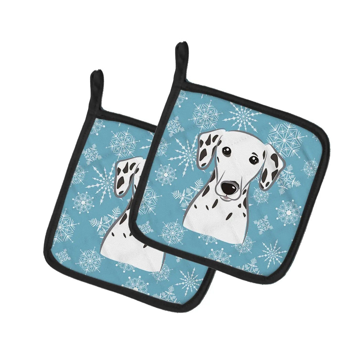 Pot Holder Set of 2 | Heat Resistant Quilted Hot Pads | 7.5 x 7.5 Inch | Snowflake Dalmatian