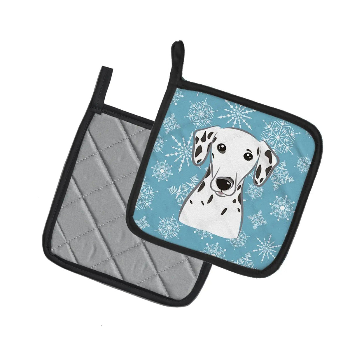 Pot Holder Set of 2 | Heat Resistant Quilted Hot Pads | 7.5 x 7.5 Inch | Snowflake Dalmatian