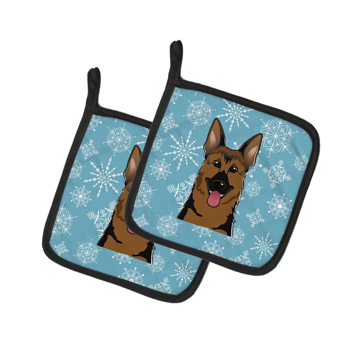 Pot Holder Set of 2 | Heat Resistant Quilted Hot Pads | 7.5 x 7.5 Inch | Snowflake German Shepherd