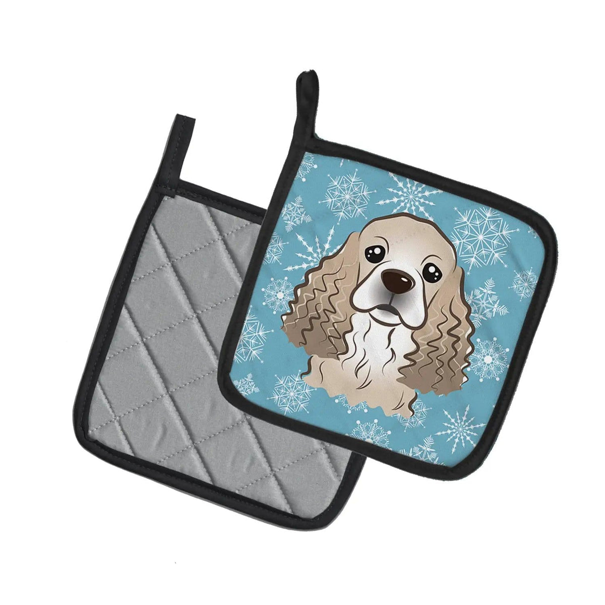Pot Holder Set of 2 | Heat Resistant Quilted Hot Pads | 7.5 x 7.5 Inch | Snowflake Cocker Spaniel