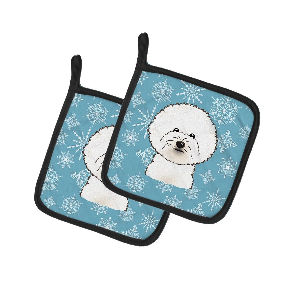 Pot Holder Set of 2 | Heat Resistant Quilted Hot Pads | 7.5 x 7.5 Inch | Snowflake Bichon Frise