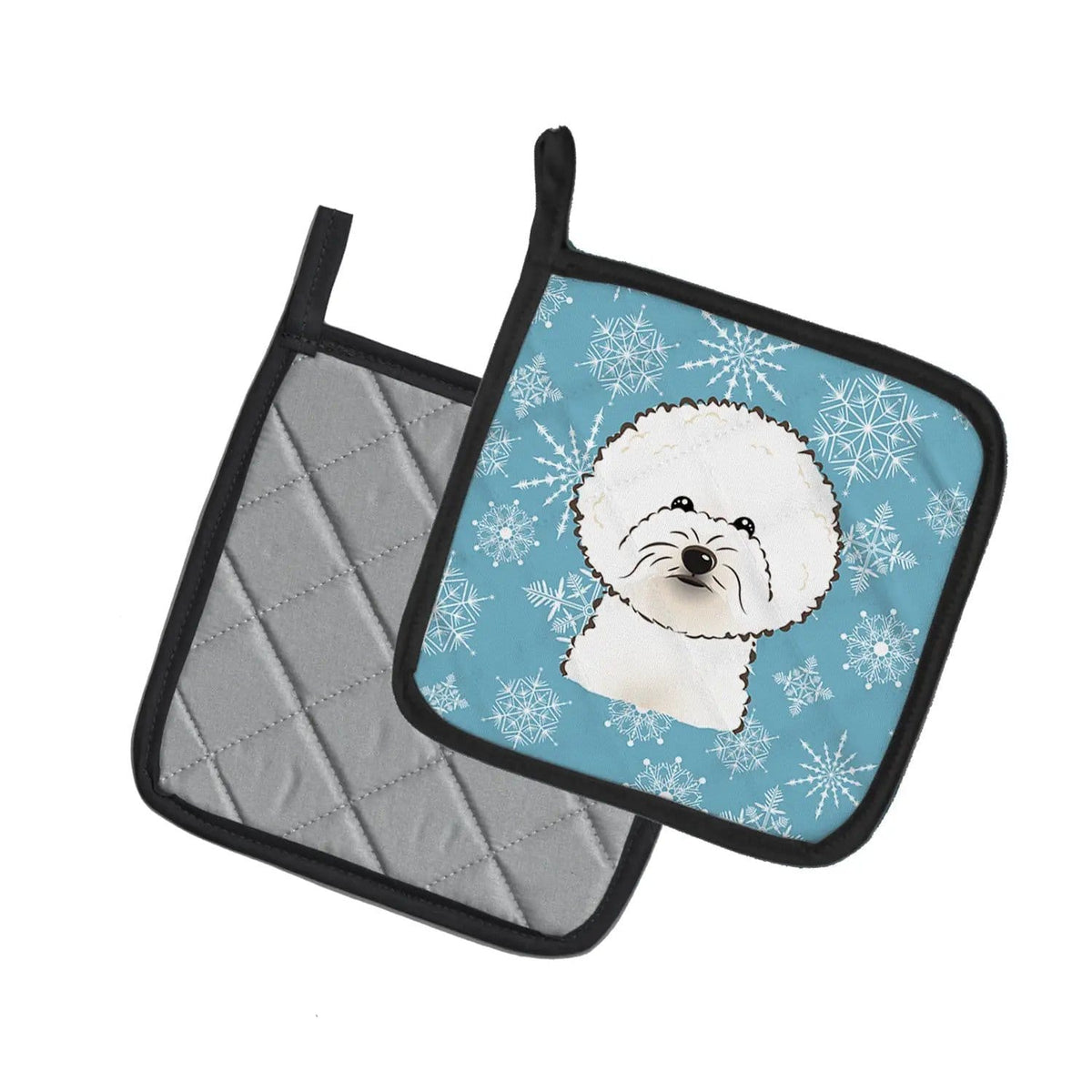 Pot Holder Set of 2 | Heat Resistant Quilted Hot Pads | 7.5 x 7.5 Inch | Snowflake Bichon Frise