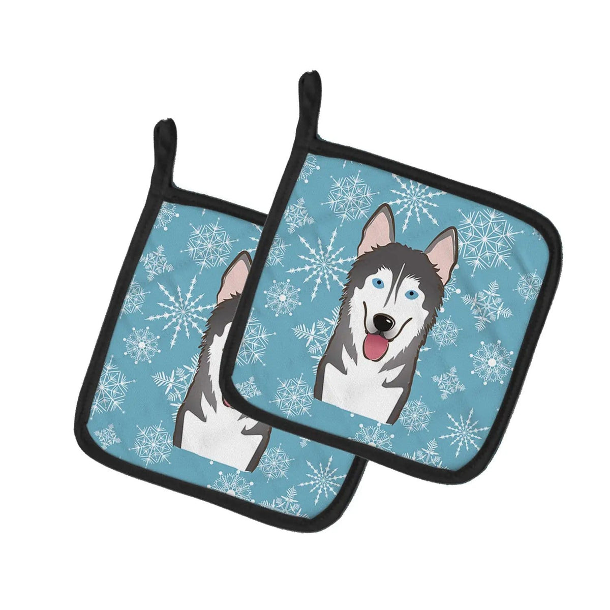 Pot Holder Set of 2 | Heat Resistant Quilted Hot Pads | 7.5 x 7.5 Inch | Snowflake Alaskan Malamute