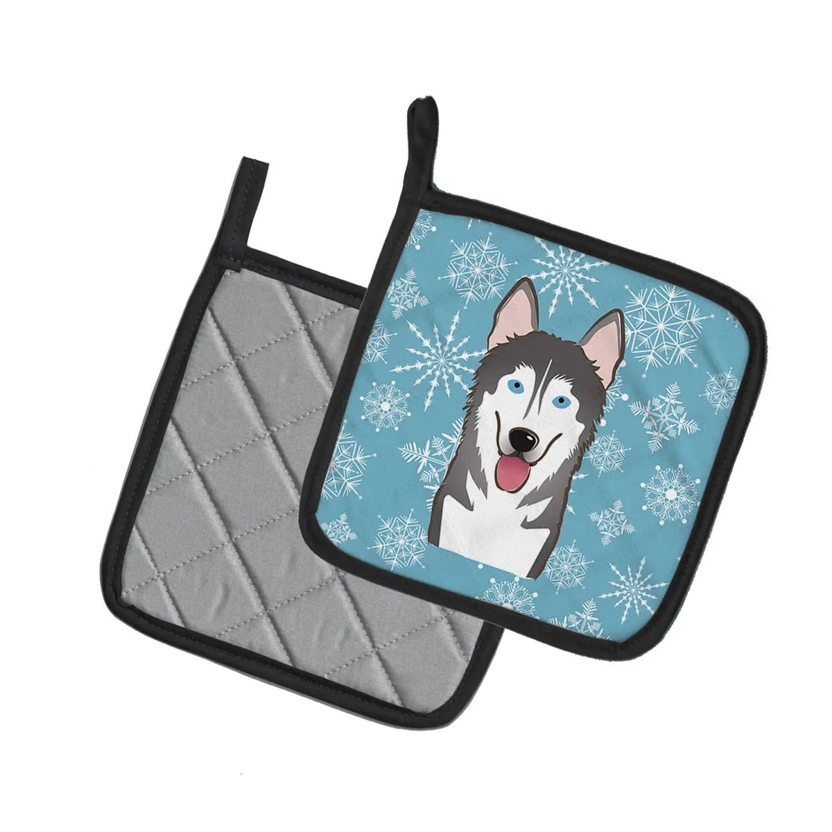 Pot Holder Set of 2 | Heat Resistant Quilted Hot Pads | 7.5 x 7.5 Inch | Snowflake Alaskan Malamute