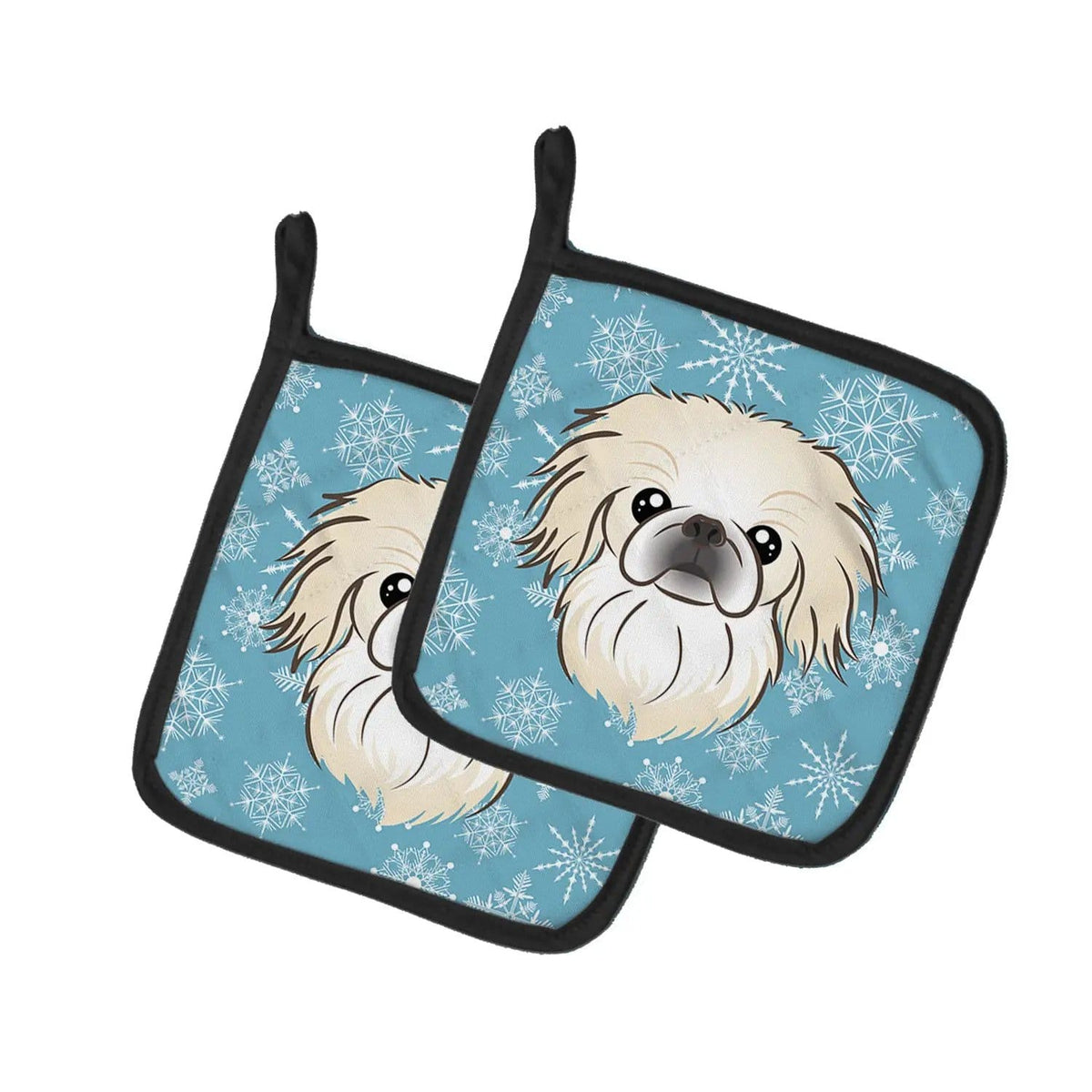 Pot Holder Set of 2 | Heat Resistant Quilted Hot Pads | 7.5 x 7.5 Inch | Snowflake Pekingese
