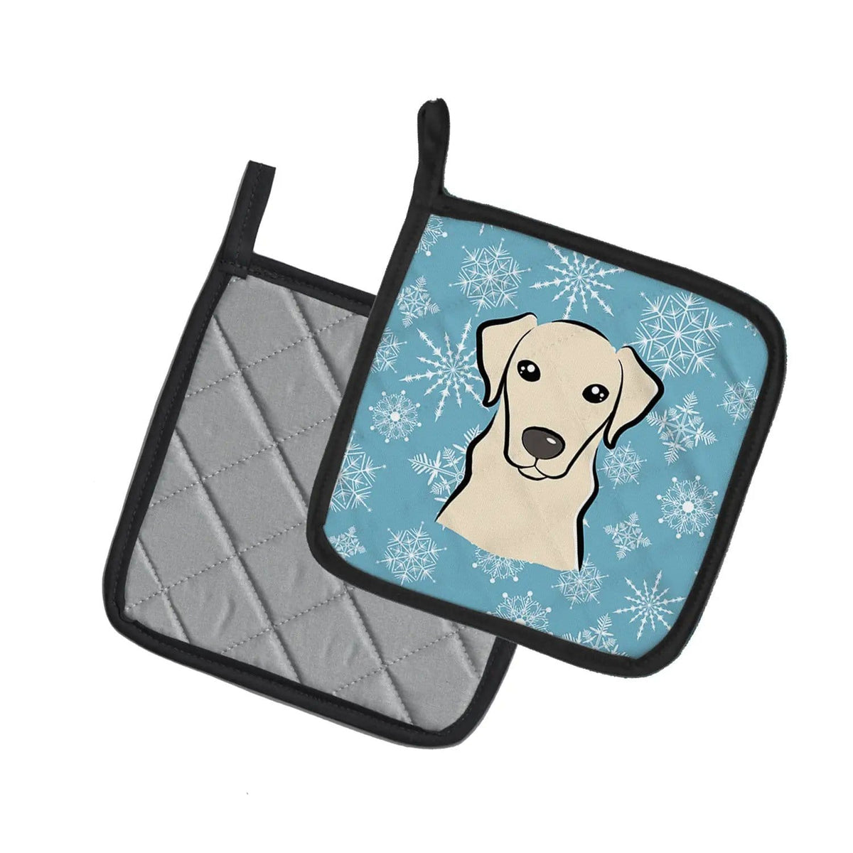 Pot Holder Set of 2 | Heat Resistant Quilted Hot Pads | 7.5 x 7.5 Inch | Snowflake Yellow Labrador