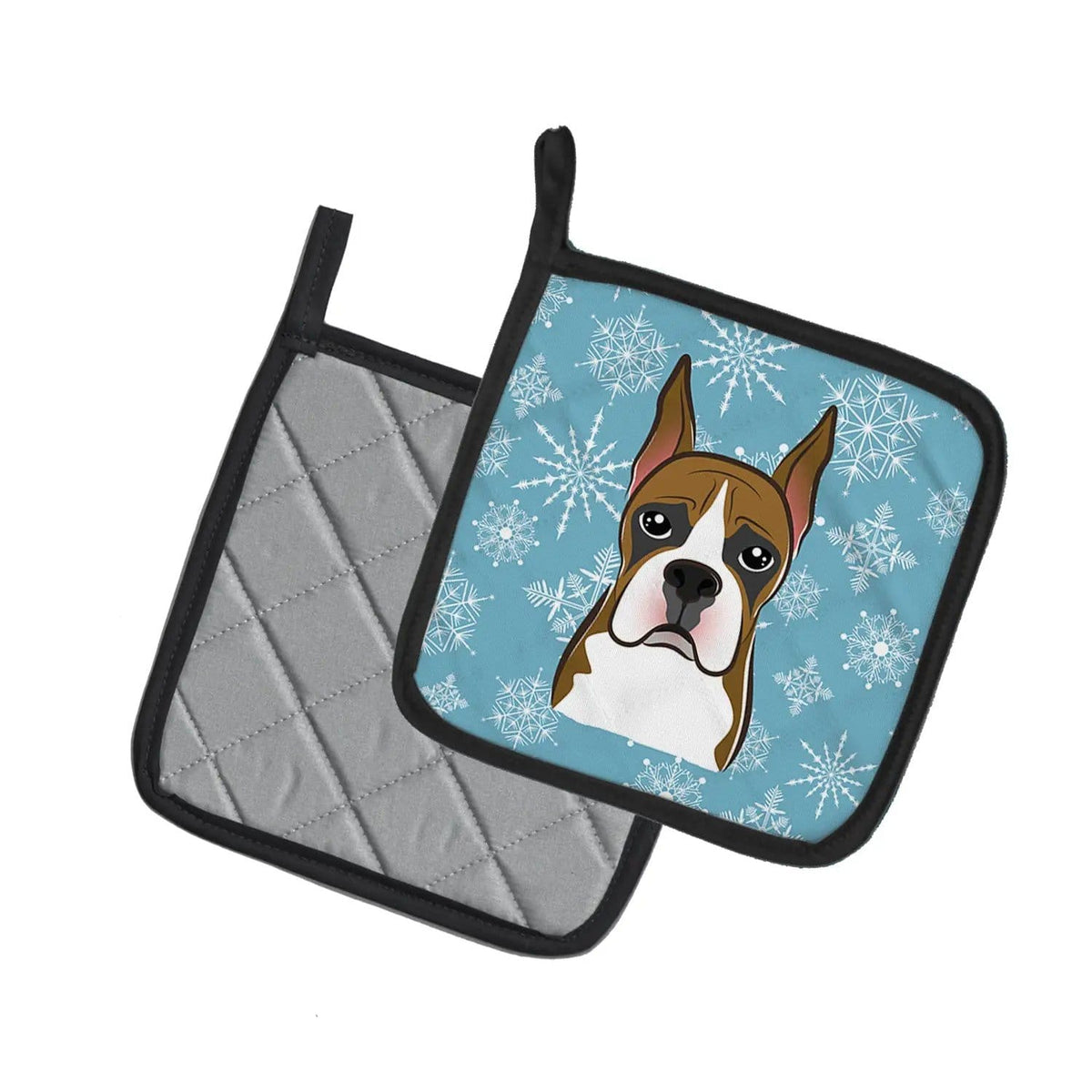 Pot Holder Set of 2 | Heat Resistant Quilted Hot Pads | 7.5 x 7.5 Inch | Snowflake Boxer