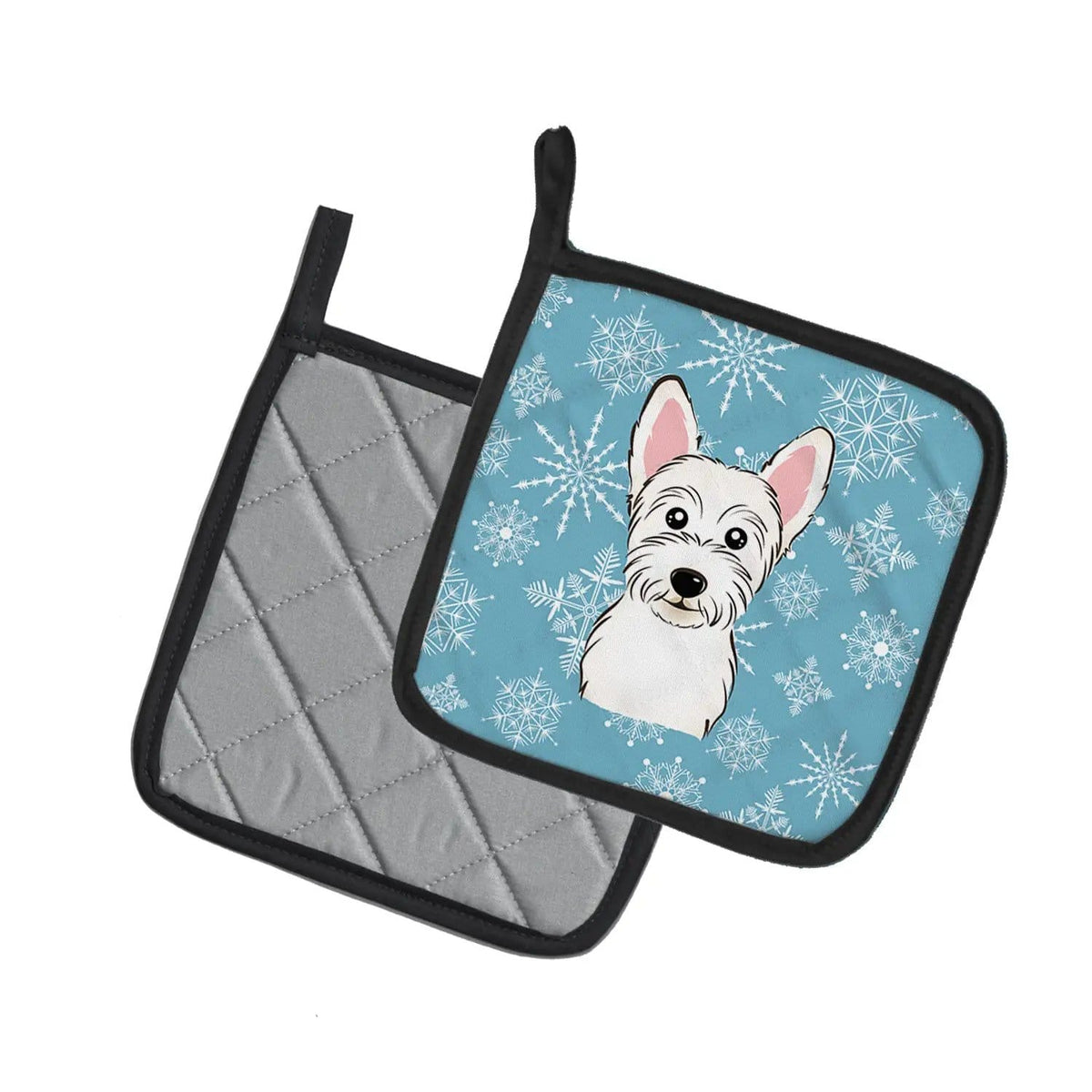 Pot Holder Set of 2 | Heat Resistant Quilted Hot Pads | 7.5 x 7.5 Inch | Snowflake Westie