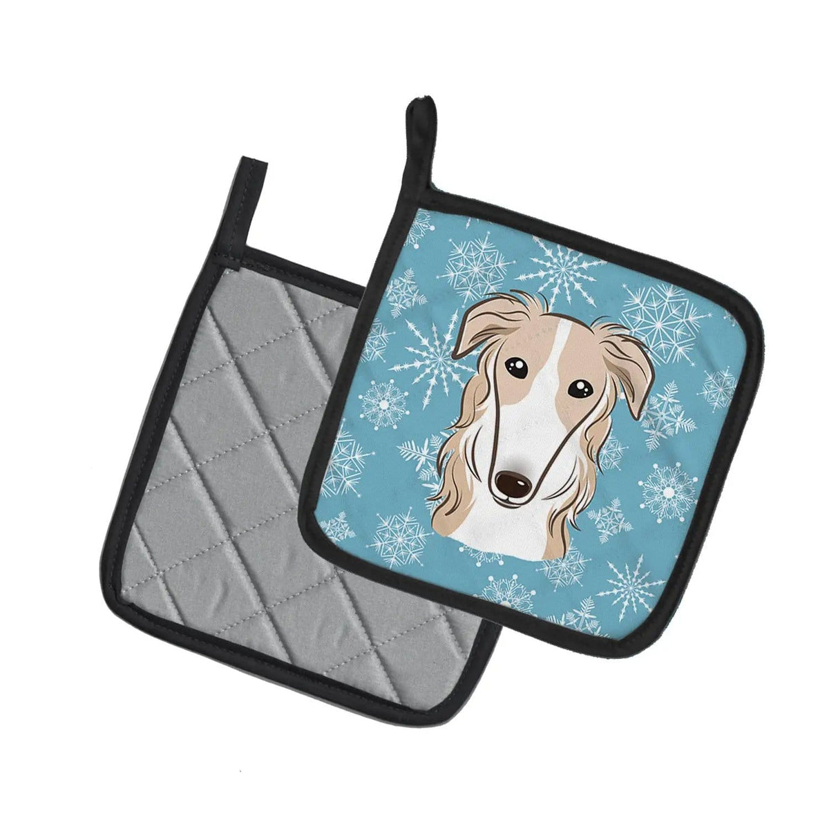 Pot Holder Set of 2 | Heat Resistant Quilted Hot Pads | 7.5 x 7.5 Inch | Snowflake Borzoi